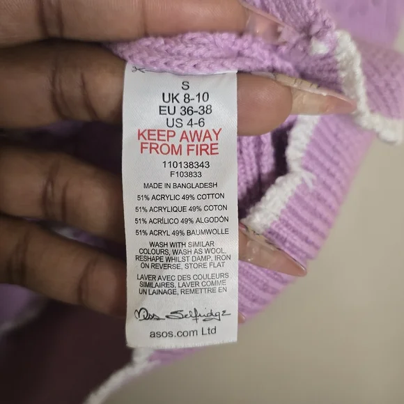 Miss Selfridge Cropped Pointelle Tie Front Cardigan Women’s Size Small Lilac - Picture 7 of 11